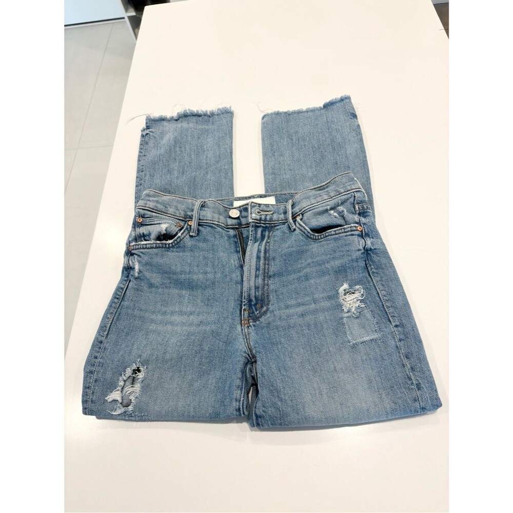 MOTHER The Insider Crop Step Fray Jeans Distressed Raw Hem Light Wash size 26